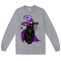 Heather Grey black witch cat Long Sleeve Tee - BundleAndBundleShop