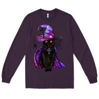 Plum black witch cat Long Sleeve Tee - BundleAndBundleShop