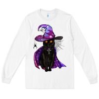 White black witch cat Long Sleeve Tee - BundleAndBundleShop