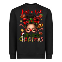 Black just a girl who loves christmas afro messy bun Heavyweight Sweatshirt - texasbilliewilder