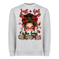 Heather Grey just a girl who loves christmas afro messy bun Heavyweight Sweatshirt - texasbilliewilder
