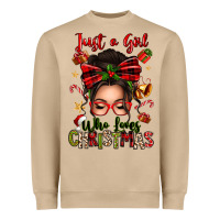 Just A Girl Who Loves Christmas Afro Messy Bun Heavyweight Sweatshirt | Teevron