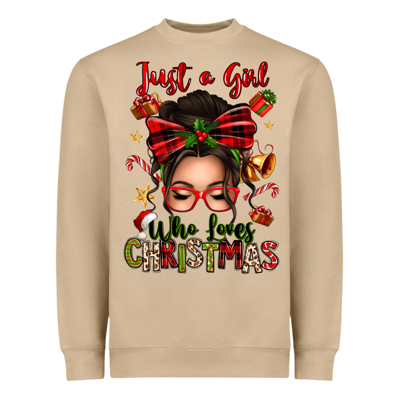 Just A Girl Who Loves Christmas Afro Messy Bun Heavyweight Sweatshirt by texasbilliewilder | Teevron