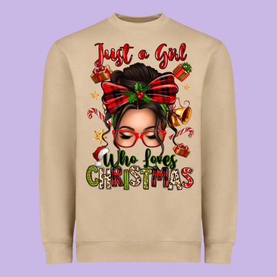 Just A Girl Who Loves Christmas Afro Messy Bun Heavyweight Sweatshirt Designed By Texasbilliewilder