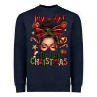 Navy just a girl who loves christmas afro messy bun Heavyweight Sweatshirt - texasbilliewilder