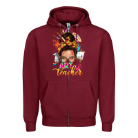 Burgundy art teacher messy bun Zipper Hoodie - NancyCooperArtShop
