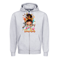 Heather Grey art teacher messy bun Zipper Hoodie - NancyCooperArtShop