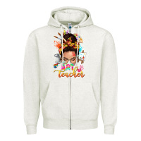 Oatmeal Heather art teacher messy bun Zipper Hoodie - NancyCooperArtShop