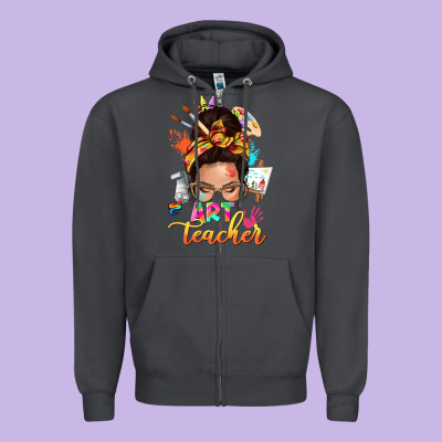 Art Teacher Messy Bun Zipper Hoodie Designed By Nancycooperartshop