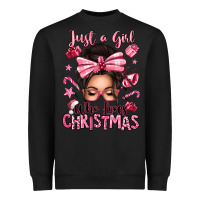 Black just a girl who loves pink christmas messy bun Heavyweight Sweatshirt - texasbilliewilder