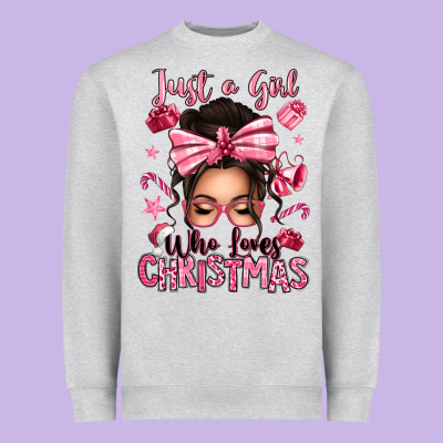 Just A Girl Who Loves Pink Christmas Messy Bun Heavyweight Sweatshirt Designed By Texasbilliewilder