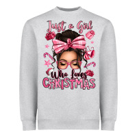 Heather Grey just a girl who loves pink christmas messy bun Heavyweight Sweatshirt - texasbilliewilder
