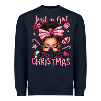 Navy just a girl who loves pink christmas messy bun Heavyweight Sweatshirt - texasbilliewilder