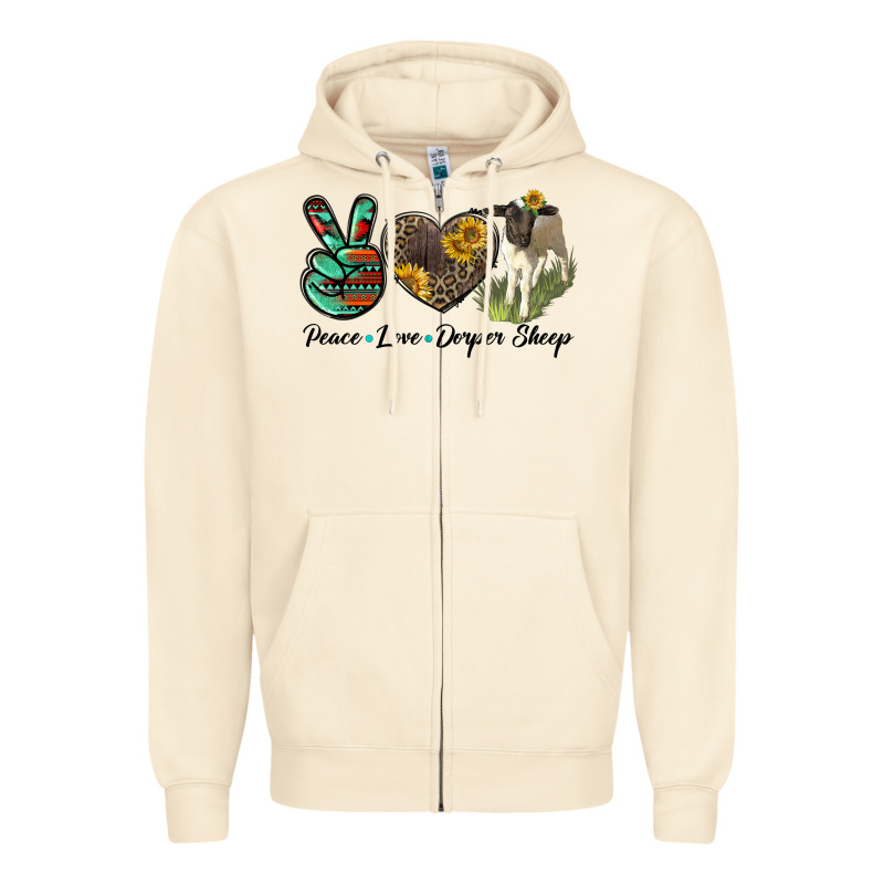 Peace Love Dorper Sheep Zipper Hoodie by LillyAllenDesigns | Teevron