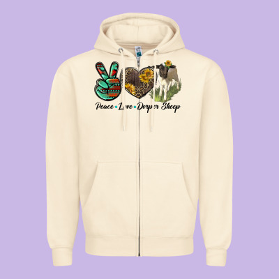 Peace Love Dorper Sheep Zipper Hoodie Designed By Lillyallendesigns