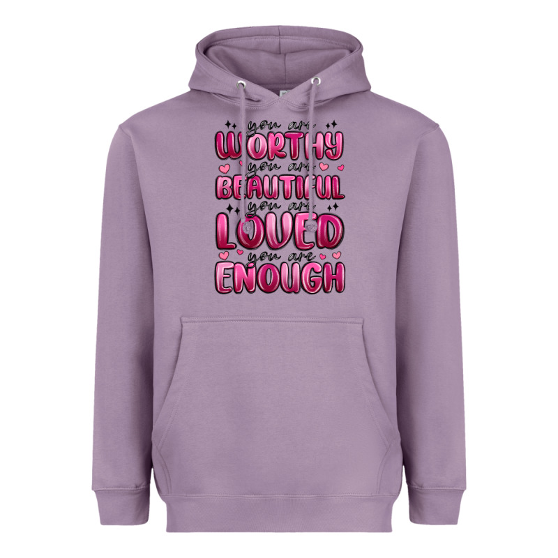 You Are Worthy You Are Beautiful Heavyweight Hoodie by MaliasSmallBusiness | Teevron