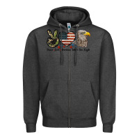 Charcoal Heather Peace Love American White Sea Eagle Zipper Hoodie - LillyAllenDesigns