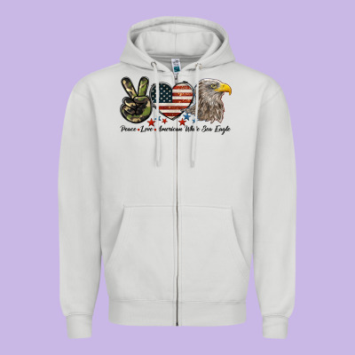 Peace Love American White Sea Eagle Zipper Hoodie Designed By Lillyallendesigns