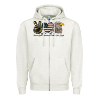 Oatmeal Heather Peace Love American White Sea Eagle Zipper Hoodie - LillyAllenDesigns