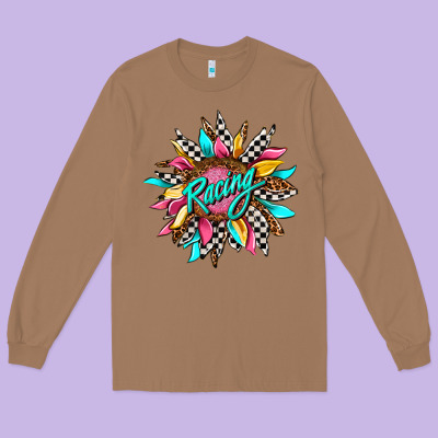 Racing Sunflower Front Long Sleeve Tee Designed By Adodesignshop