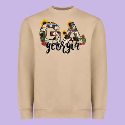 Georgia State Cowhide Serape Cactus Heavyweight Sweatshirt Designed By Ranaportraitstore