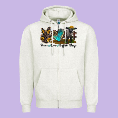 Peace Love Suffolk Sheep Zipper Hoodie Designed By Lillyallendesigns