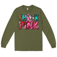 Army Green think pink cancer ribbon Long Sleeve Tee - AdoDesignShop