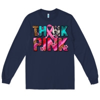 Navy think pink cancer ribbon Long Sleeve Tee - AdoDesignShop