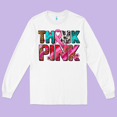 Think Pink Cancer Ribbon Long Sleeve Tee Designed By Adodesignshop