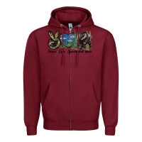 Burgundy Peace Love Spectacled Bear Zipper Hoodie - LillyAllenDesigns