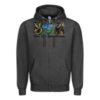 Charcoal Heather Peace Love Spectacled Bear Zipper Hoodie - LillyAllenDesigns