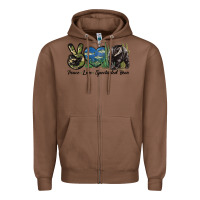 Chestnut Peace Love Spectacled Bear Zipper Hoodie - LillyAllenDesigns