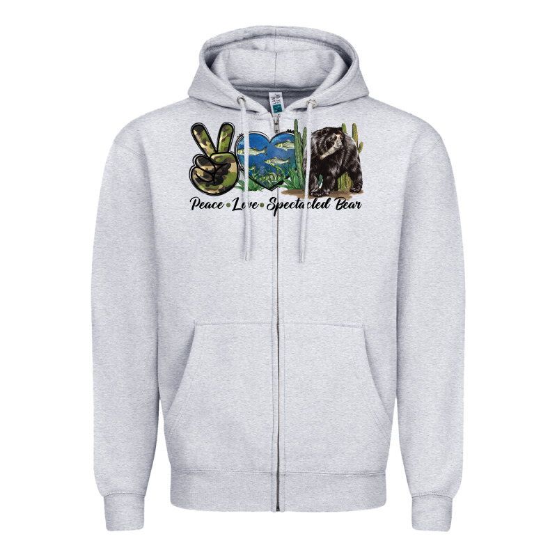 Peace Love Spectacled Bear Zipper Hoodie by LillyAllenDesigns | Teevron