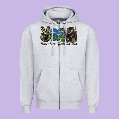 Peace Love Spectacled Bear Zipper Hoodie Designed By Lillyallendesigns