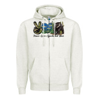 Oatmeal Heather Peace Love Spectacled Bear Zipper Hoodie - LillyAllenDesigns