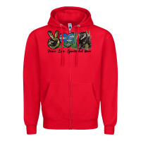 Red Peace Love Spectacled Bear Zipper Hoodie - LillyAllenDesigns