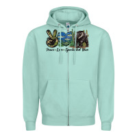 Seafoam Peace Love Spectacled Bear Zipper Hoodie - LillyAllenDesigns