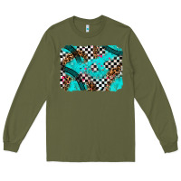 Army Green race day turquoise background Long Sleeve Tee - AdoDesignShop