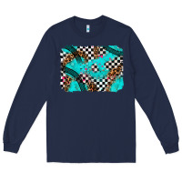 Navy race day turquoise background Long Sleeve Tee - AdoDesignShop