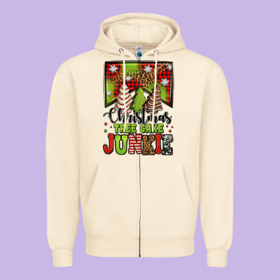 Christmas Tree Cake Junkie Zipper Hoodie Designed By Jasminsmagicworld