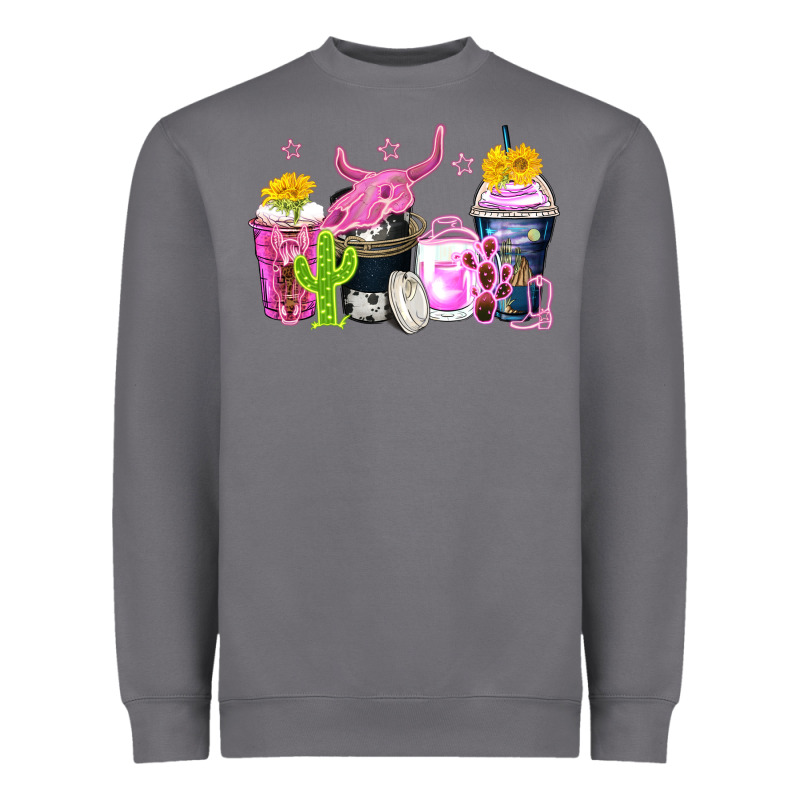 Neon Western Coffee Cups Heavyweight Sweatshirt by Zillion Design Studio | Teevron