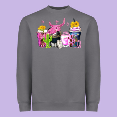 Neon Western Coffee Cups Heavyweight Sweatshirt Designed By Zillion Design Studio