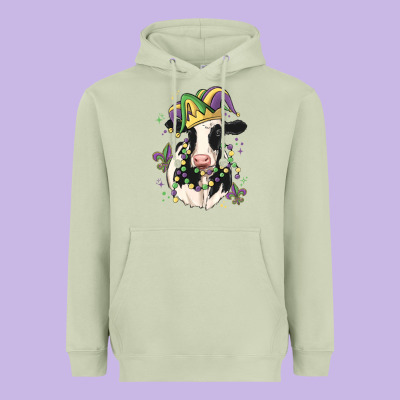 Mardi Gras Cow Heavyweight Hoodie Designed By Maliassmallbusiness
