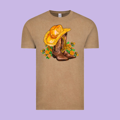Yellow  Cowgirl And Roses Vintage Tee Designed By Adodesignshop