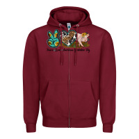 Burgundy peace love yorkshire pig Zipper Hoodie - LillyAllenDesigns