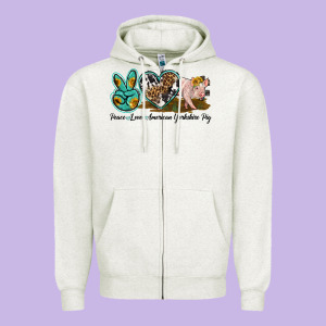 Peace Love Yorkshire Pig Zipper Hoodie Designed By Lillyallendesigns