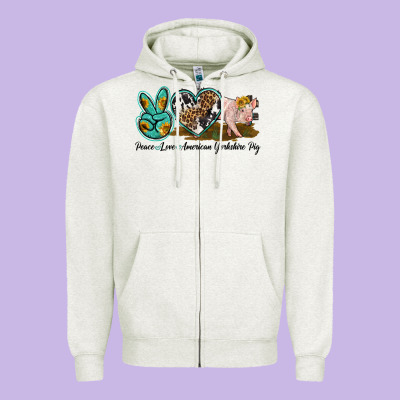 Peace Love Yorkshire Pig Zipper Hoodie Designed By Lillyallendesigns