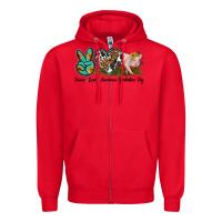 Red peace love yorkshire pig Zipper Hoodie - LillyAllenDesigns