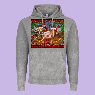Merry Christmas Cow Pig And Horse Vintage Hoodie Designed By Ranaportraitstore