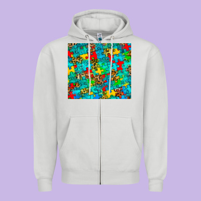 Autism Awareness Puzzle Zipper Hoodie Designed By Barkaloodesign